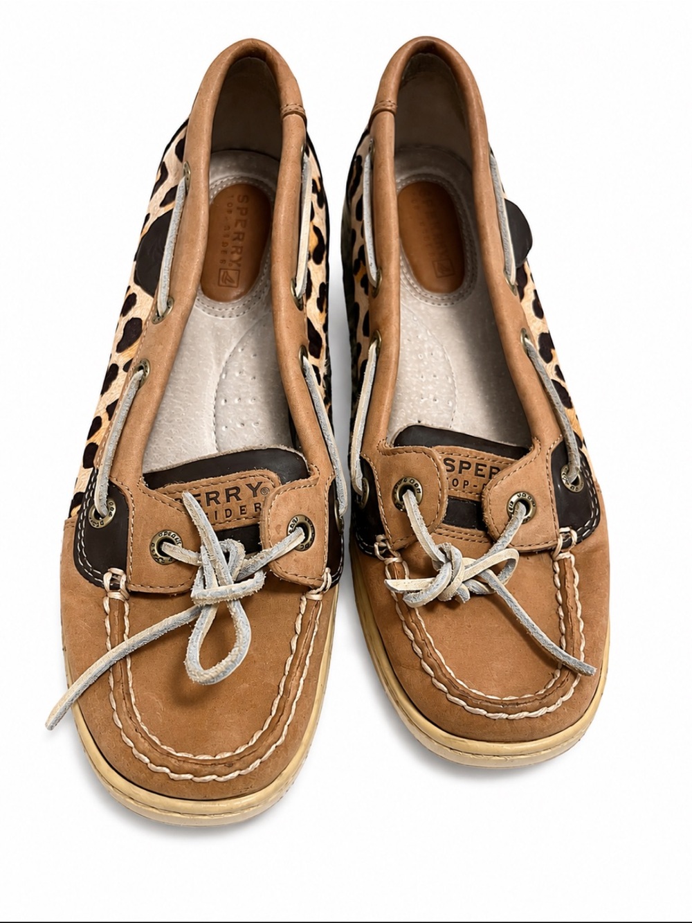 Sperry Top-Sider Women’s 6 Leopard Print Leather Boat Shoes Tan Brown